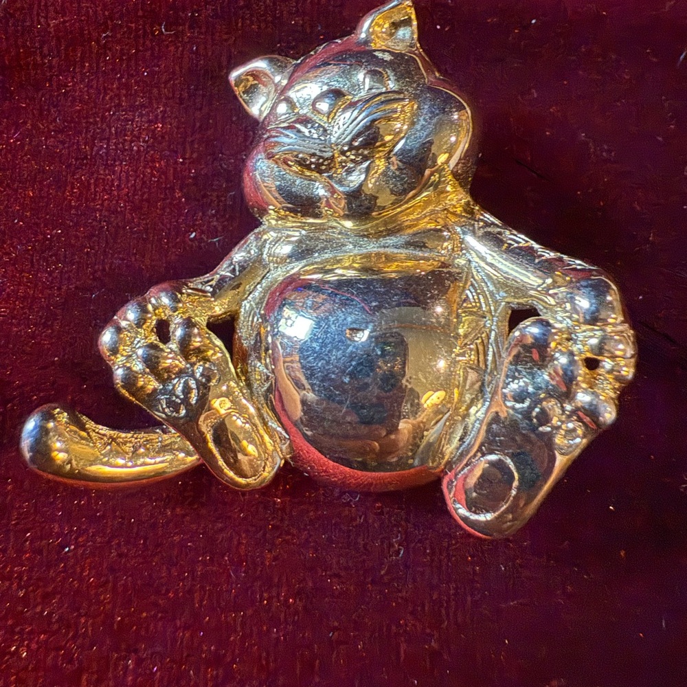 Vintage AJC Goldtone Fat Cat Brooch Animal Funky Pin
